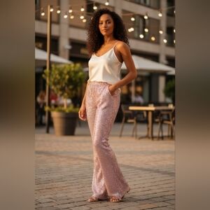 Elegant Pink Sequin Flare Pants